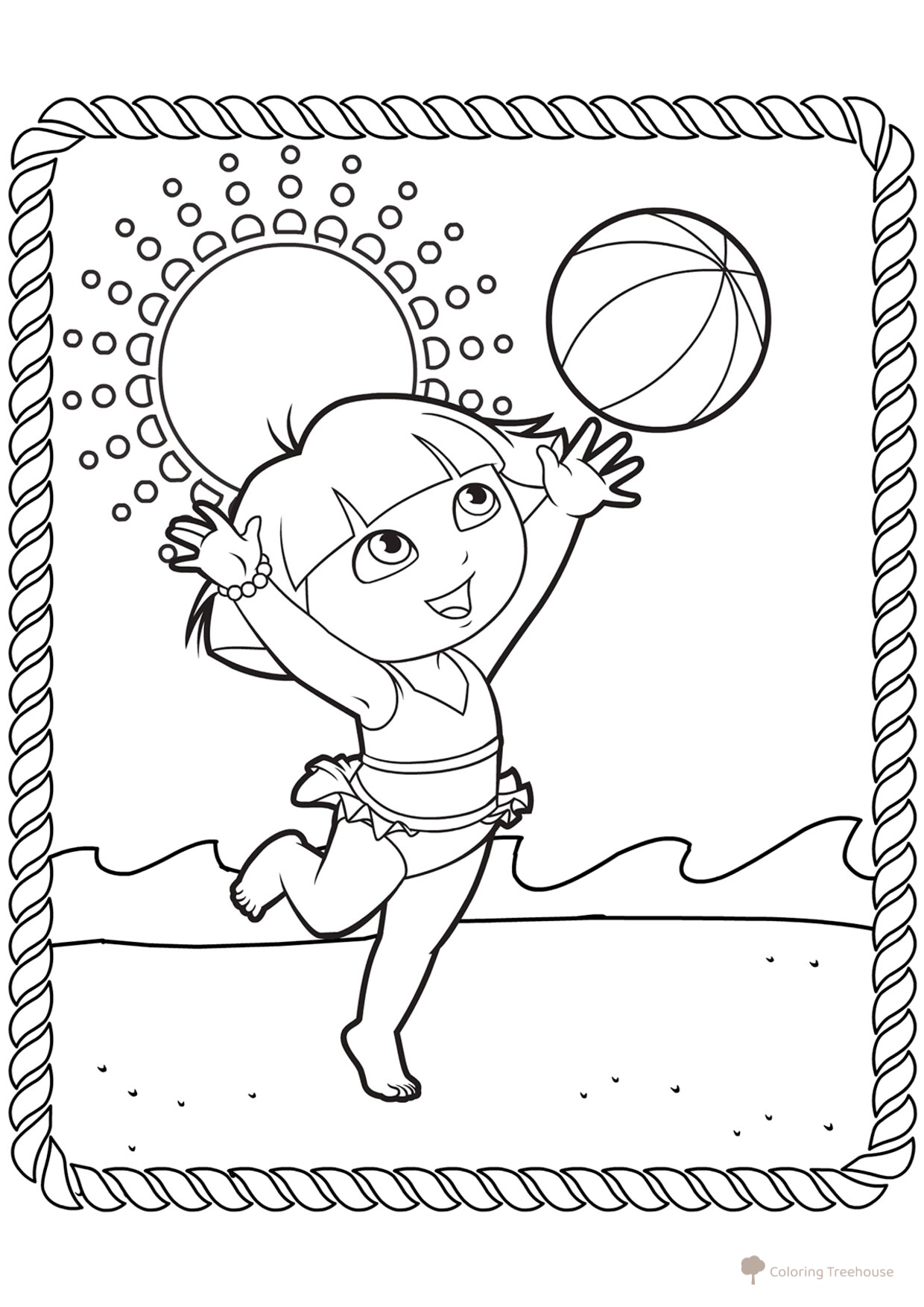 Página para colorear: Vóleibol con Dasha la Exploradora dibujo para colorear gratis de Páginas para colorear de Dora la exploradora