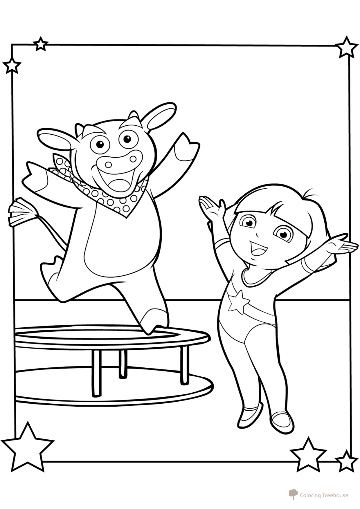 Página para colorear: Ejercicios matutinos con Dasha y Borka dibujo para colorear gratis de Páginas para colorear de Dora la exploradora
