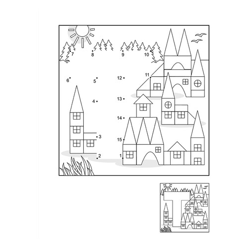 Letter T Dot-to-Dot Coloring Page in the City free printable Dot-to-Dot Coloring Pages coloring page