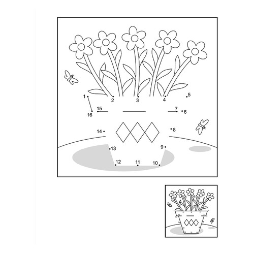 Flower Pot Connect-the-Dots Coloring Page free printable Dot-to-Dot Coloring Pages coloring page