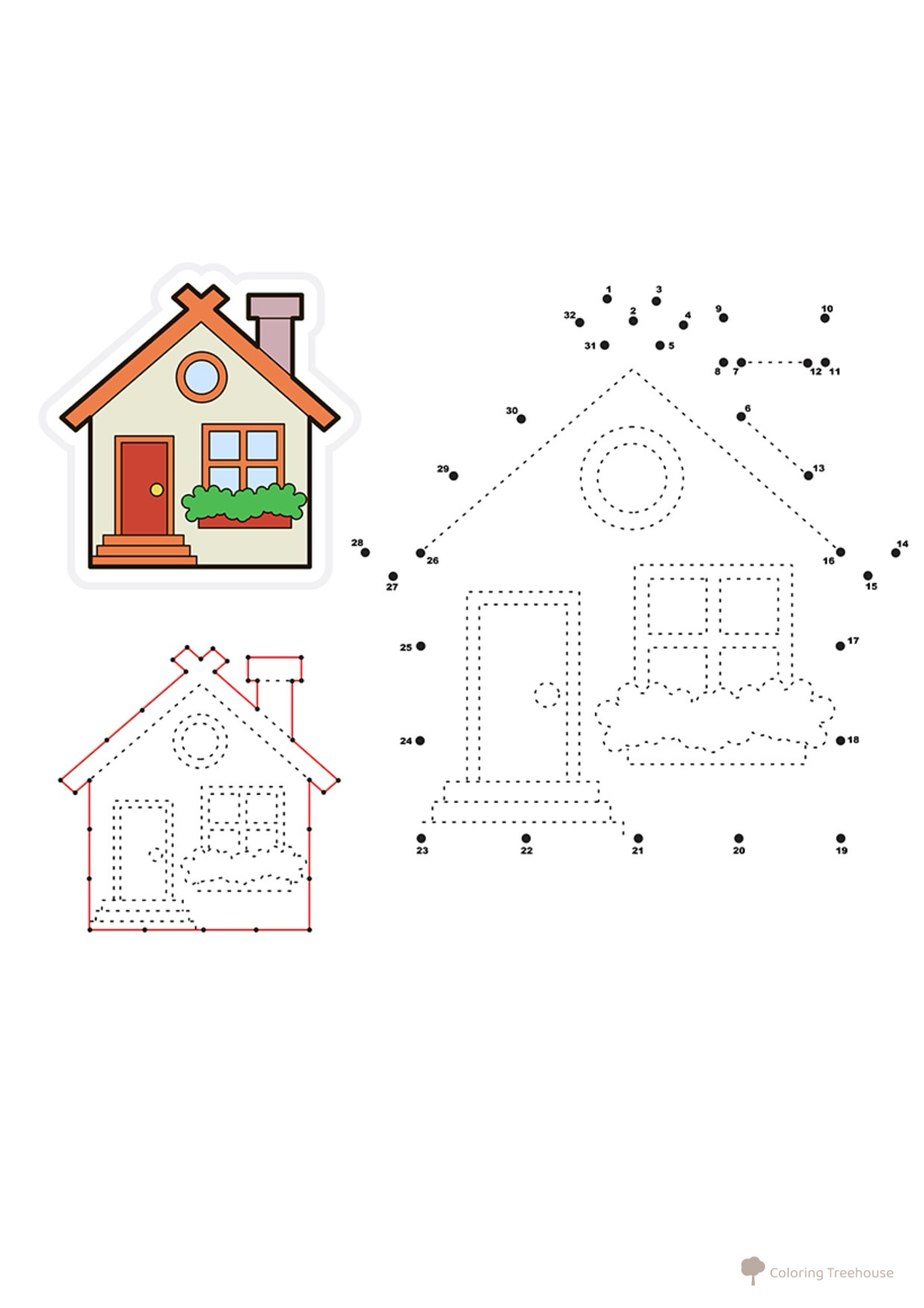 Connect-the-Dots House Coloring Page free printable Dot-to-Dot Coloring Pages coloring page