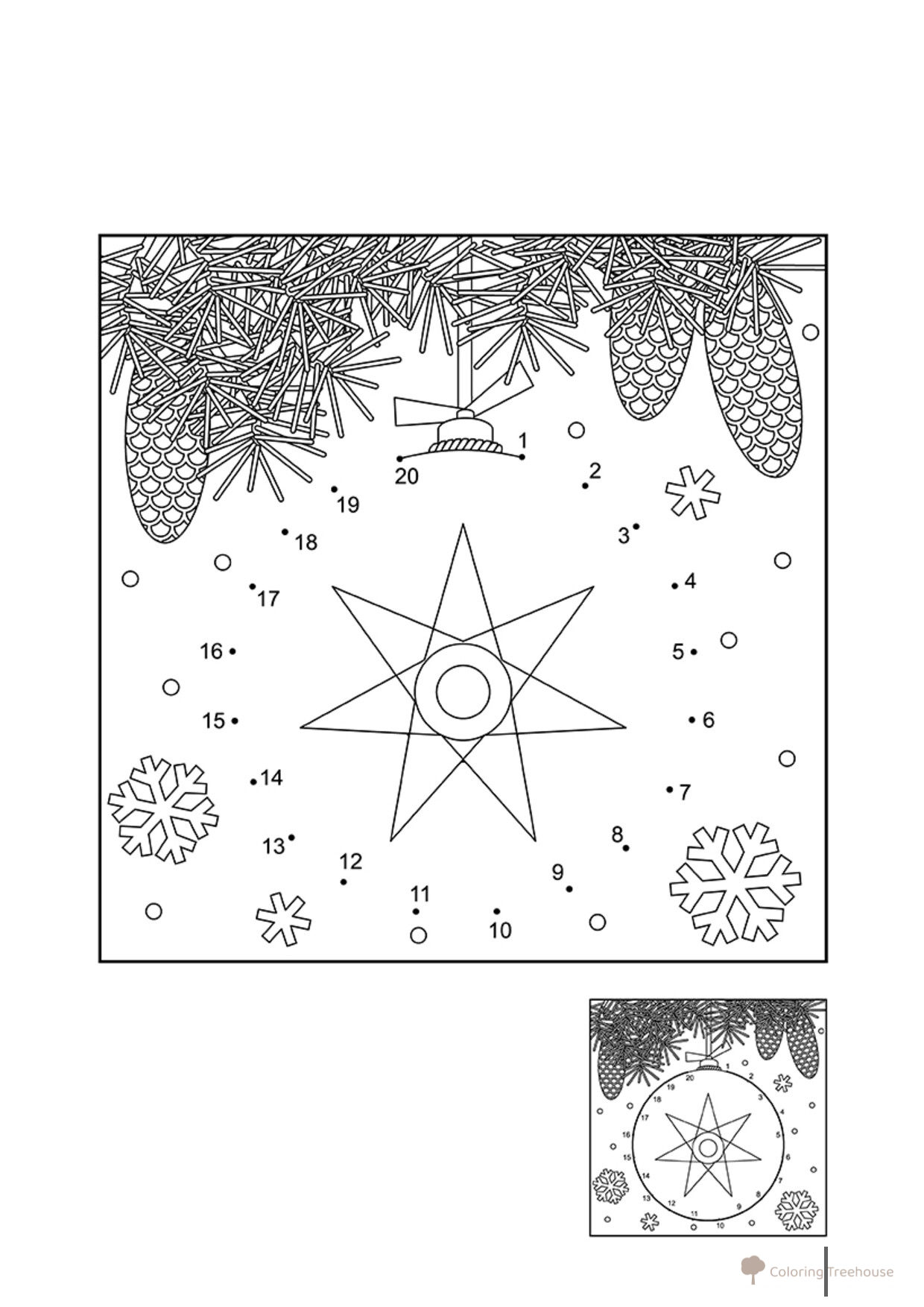 Página para colorear: Bola de árbol de Navidad por puntos dibujo para colorear gratis de Dot-to-Dot Coloring Pages