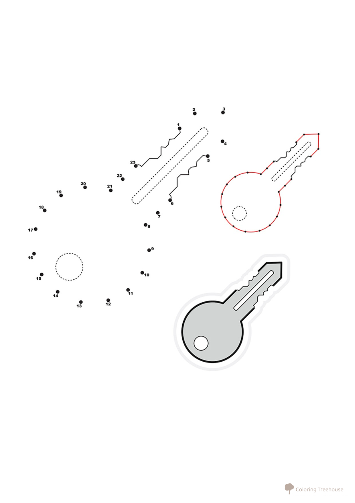 Key Connect-the-Dots Coloring Page free printable Dot-to-Dot Coloring Pages coloring page