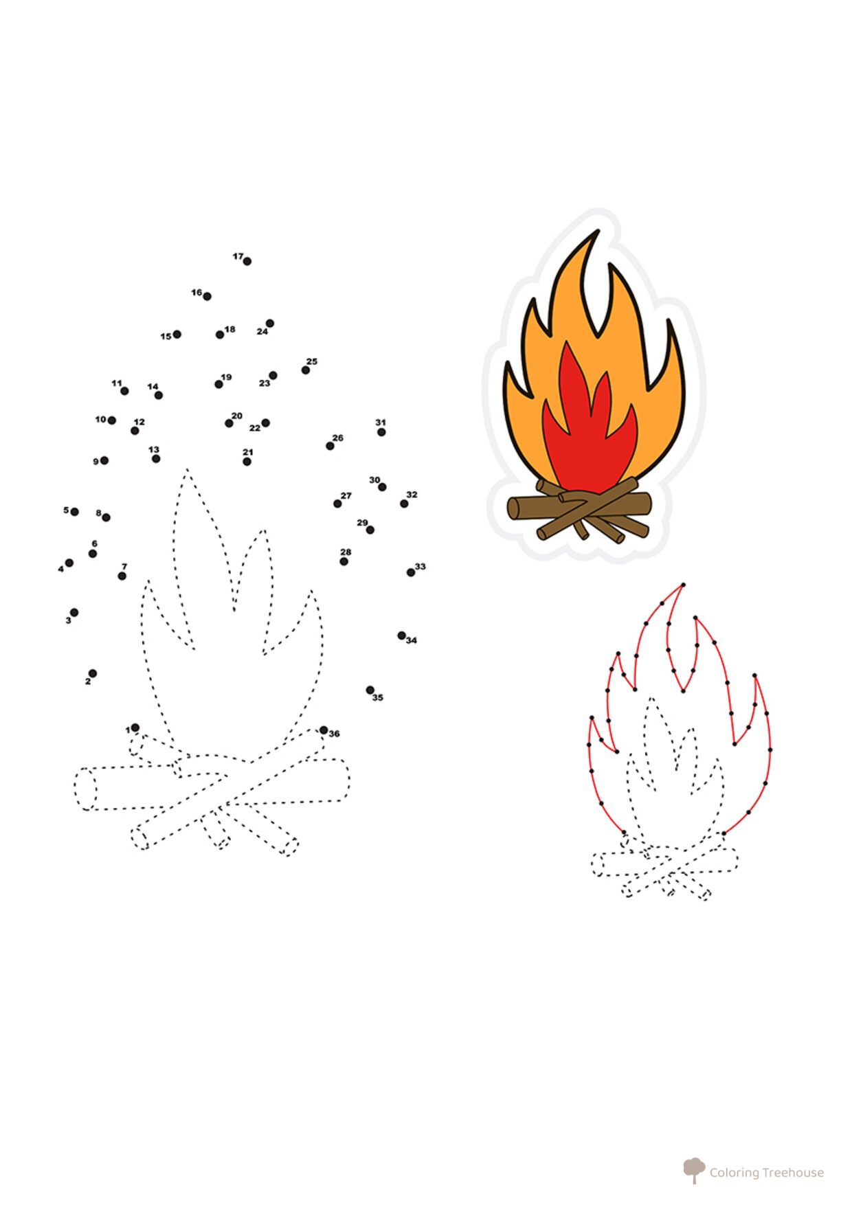 Página para colorear: Fogata por puntos dibujo para colorear gratis de Dot-to-Dot Coloring Pages