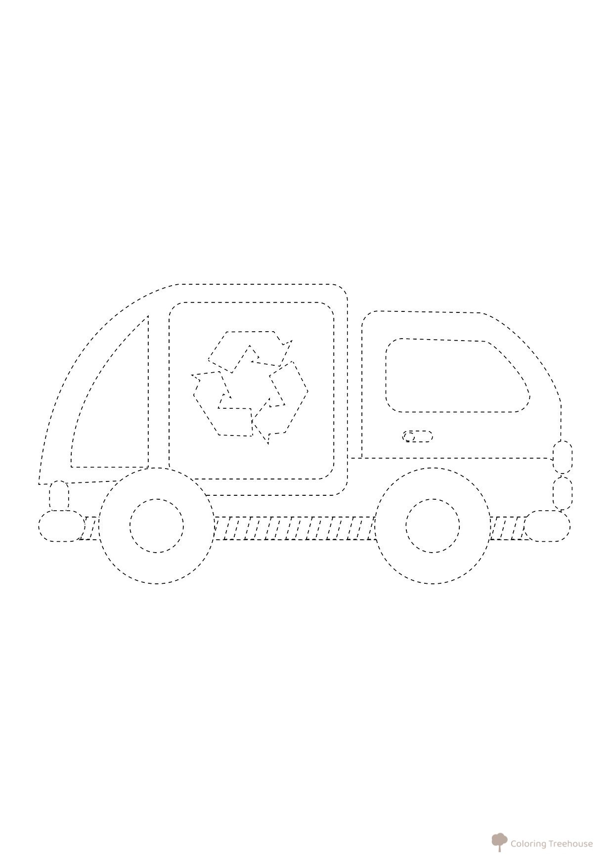 Página para colorear: Camión de la basura por puntos dibujo para colorear gratis de Dot-to-Dot Coloring Pages