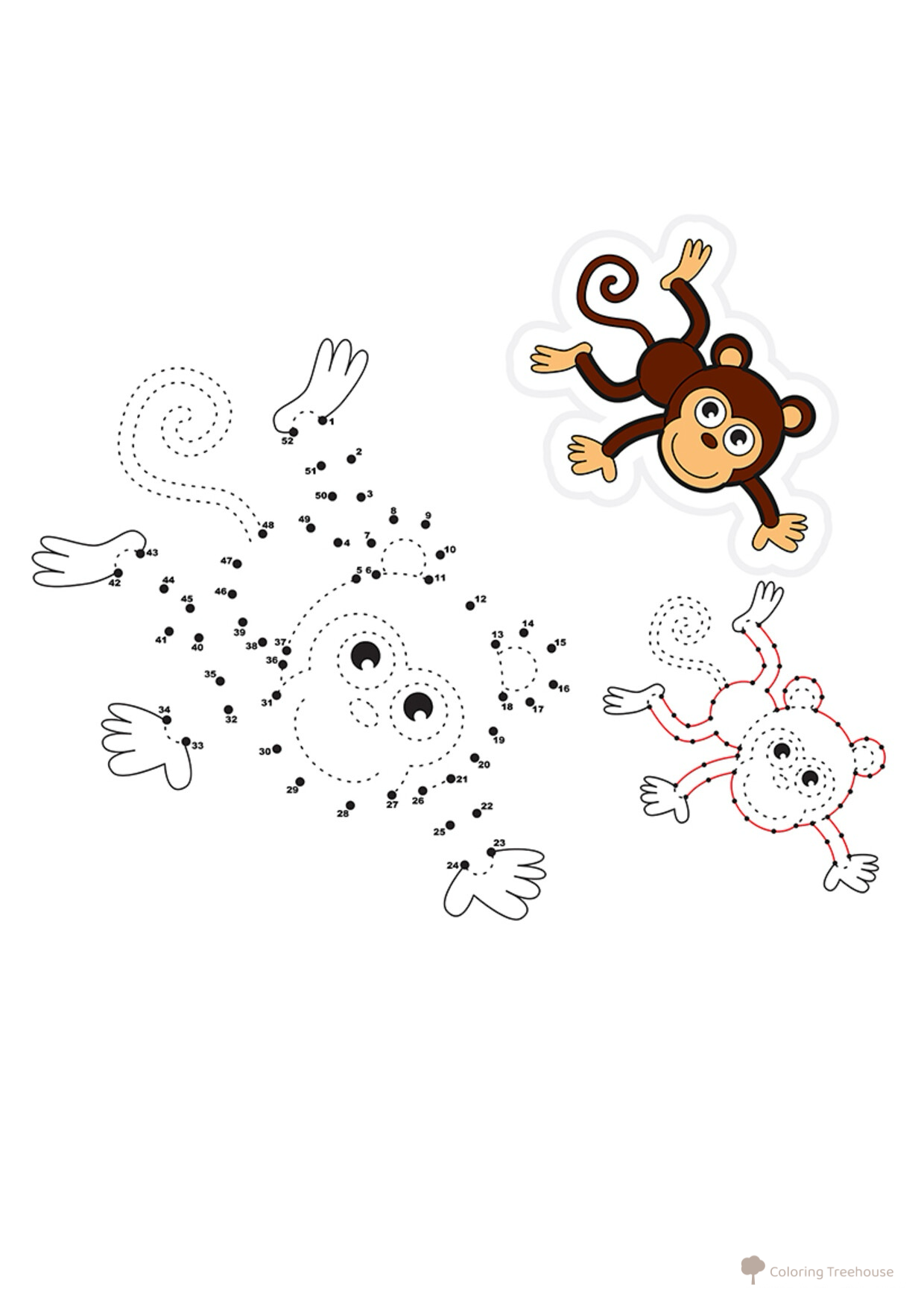 Página para colorear: Monito por puntos dibujo para colorear gratis de Dot-to-Dot Coloring Pages