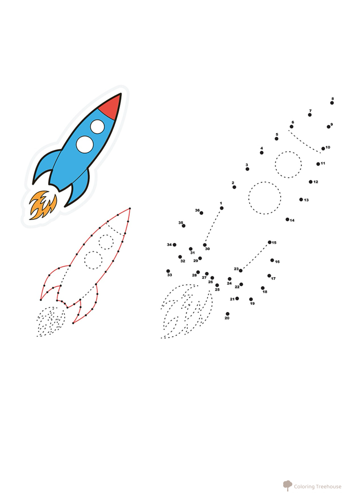 Ракета по точкам — раскраска dibujo para colorear gratis de Dot-to-Dot Coloring Pages