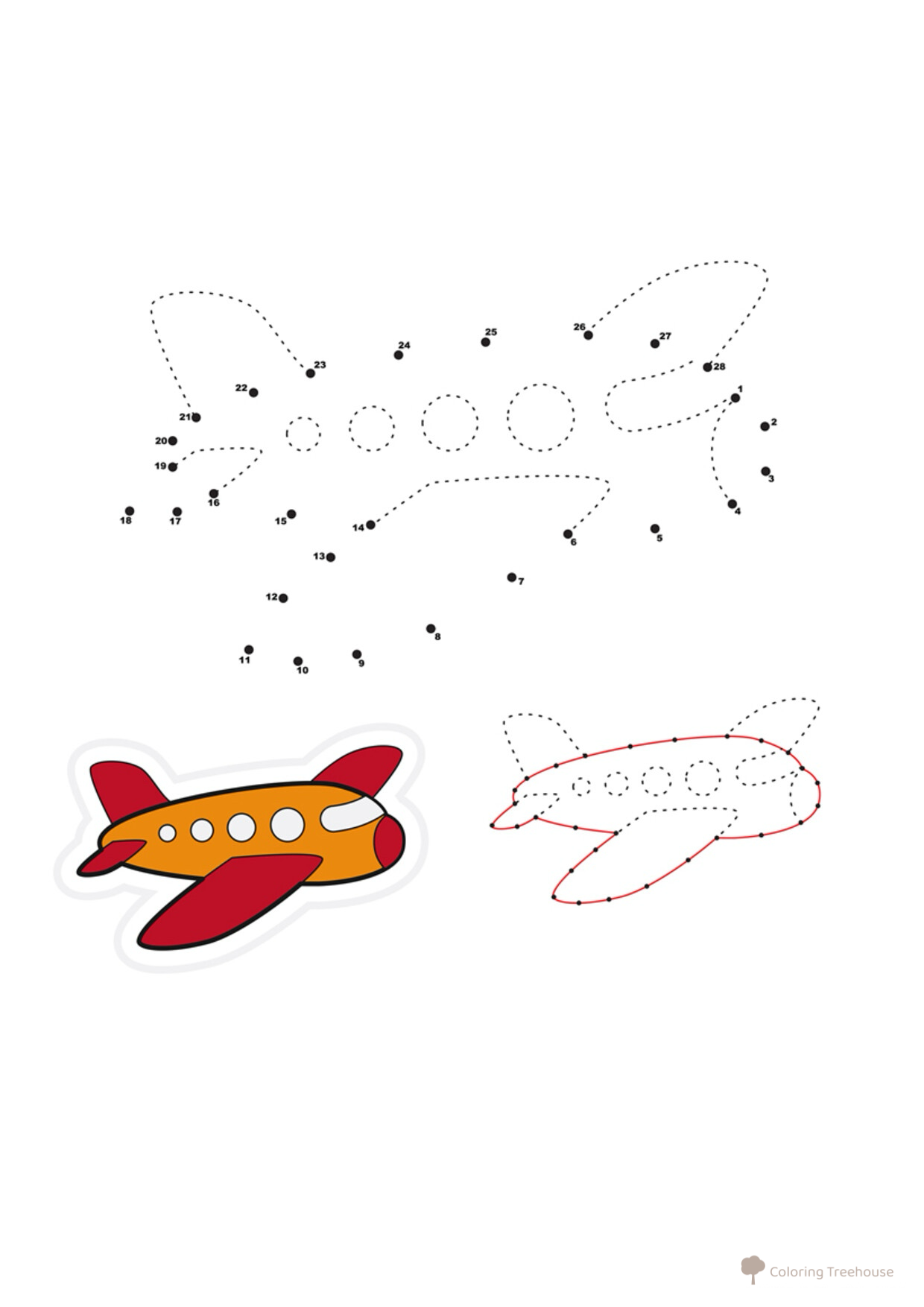 Airplane Connect-the-Dots Coloring Page free printable Dot-to-Dot Coloring Pages coloring page