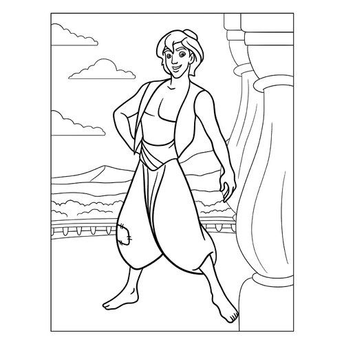 Brave Aladdin Coloring Page free printable Aladdin and Jasmine Coloring Pages coloring page