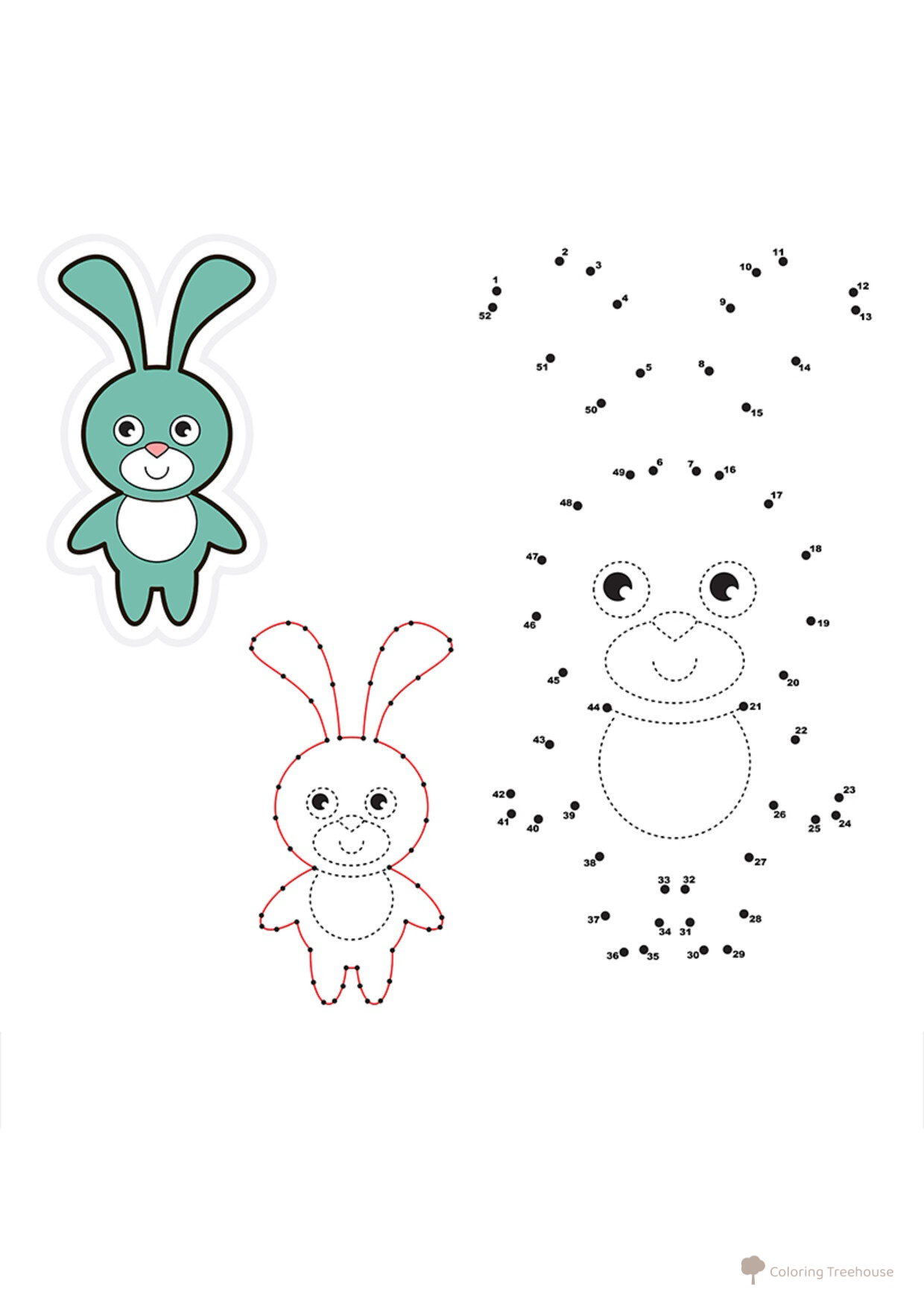 Bunny Dot-to-Dot Coloring Page free printable Dot-to-Dot Coloring Pages coloring page