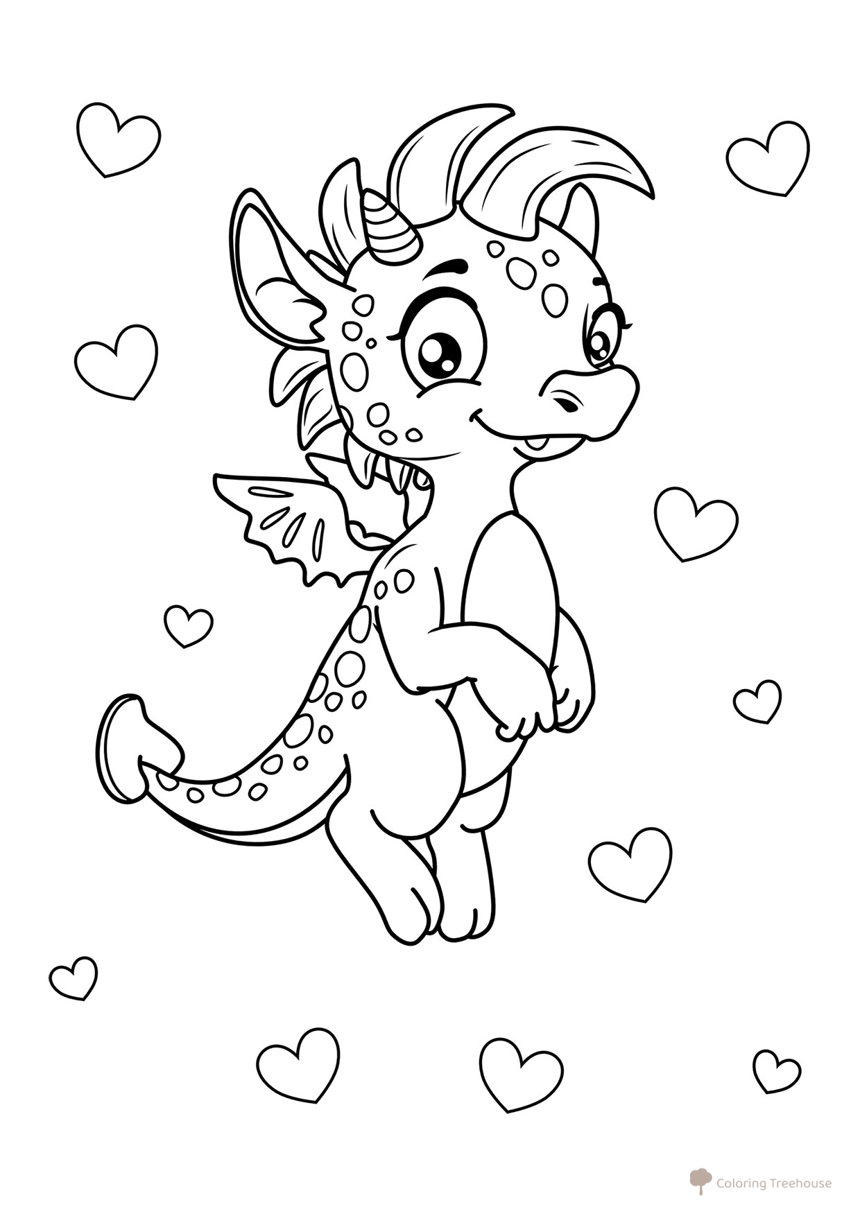 Dragon Love Coloring Page free printable Dragon Coloring Pages for Kids - Fun Fantasy Dragons coloring page