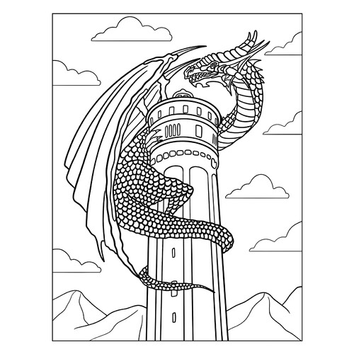Dragon on a Tower Coloring Page free printable Dragon Coloring Pages for Kids - Fun Fantasy Dragons coloring page