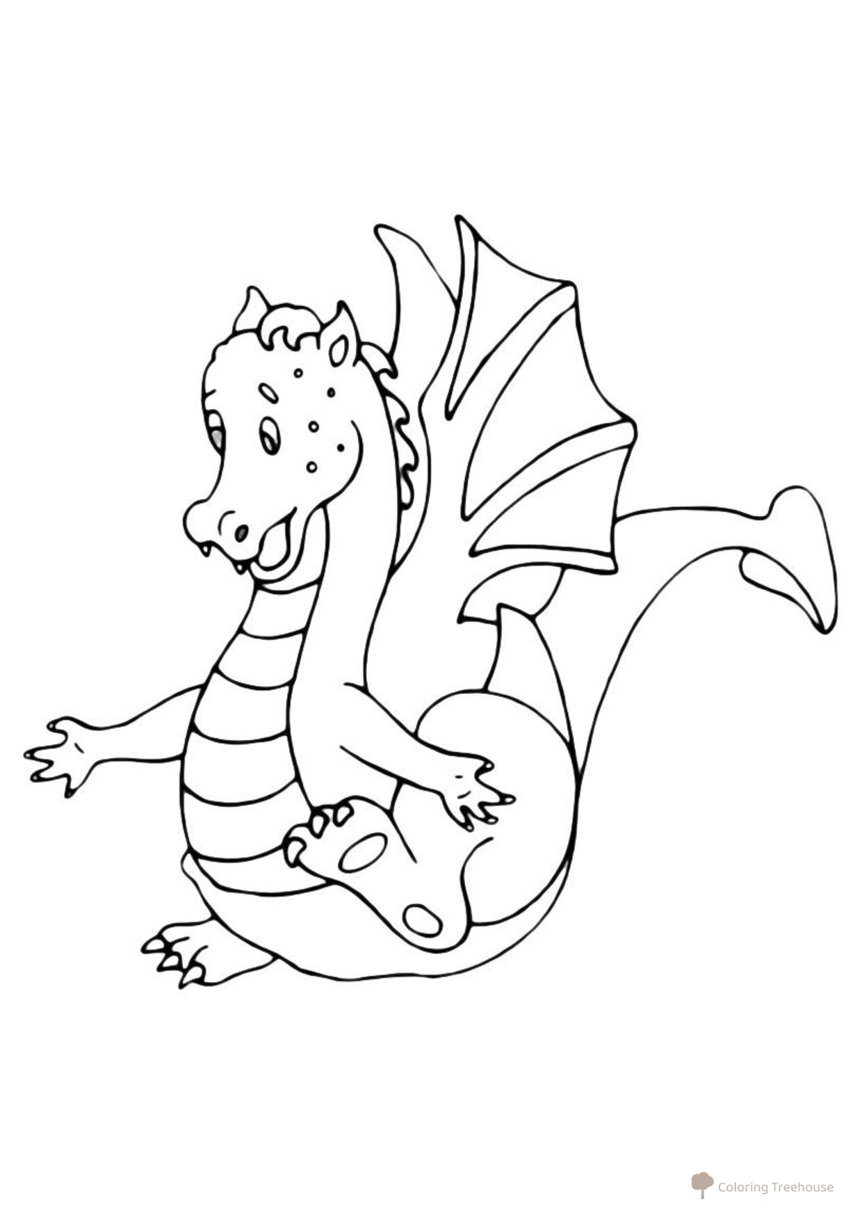 Página para colorear: El dragón se estrelló en el suelo dibujo para colorear gratis de Dragon Coloring Pages for Kids - Fun Fantasy Dragons