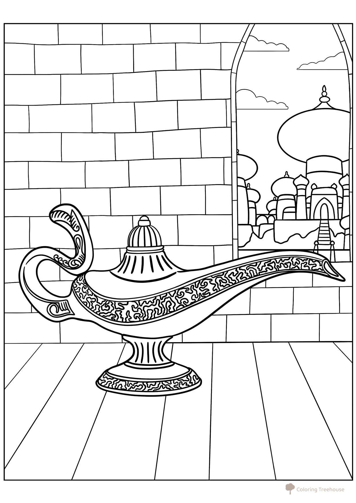 Aladdin's Magic Lamp Coloring Page free printable Aladdin and Jasmine Coloring Pages coloring page