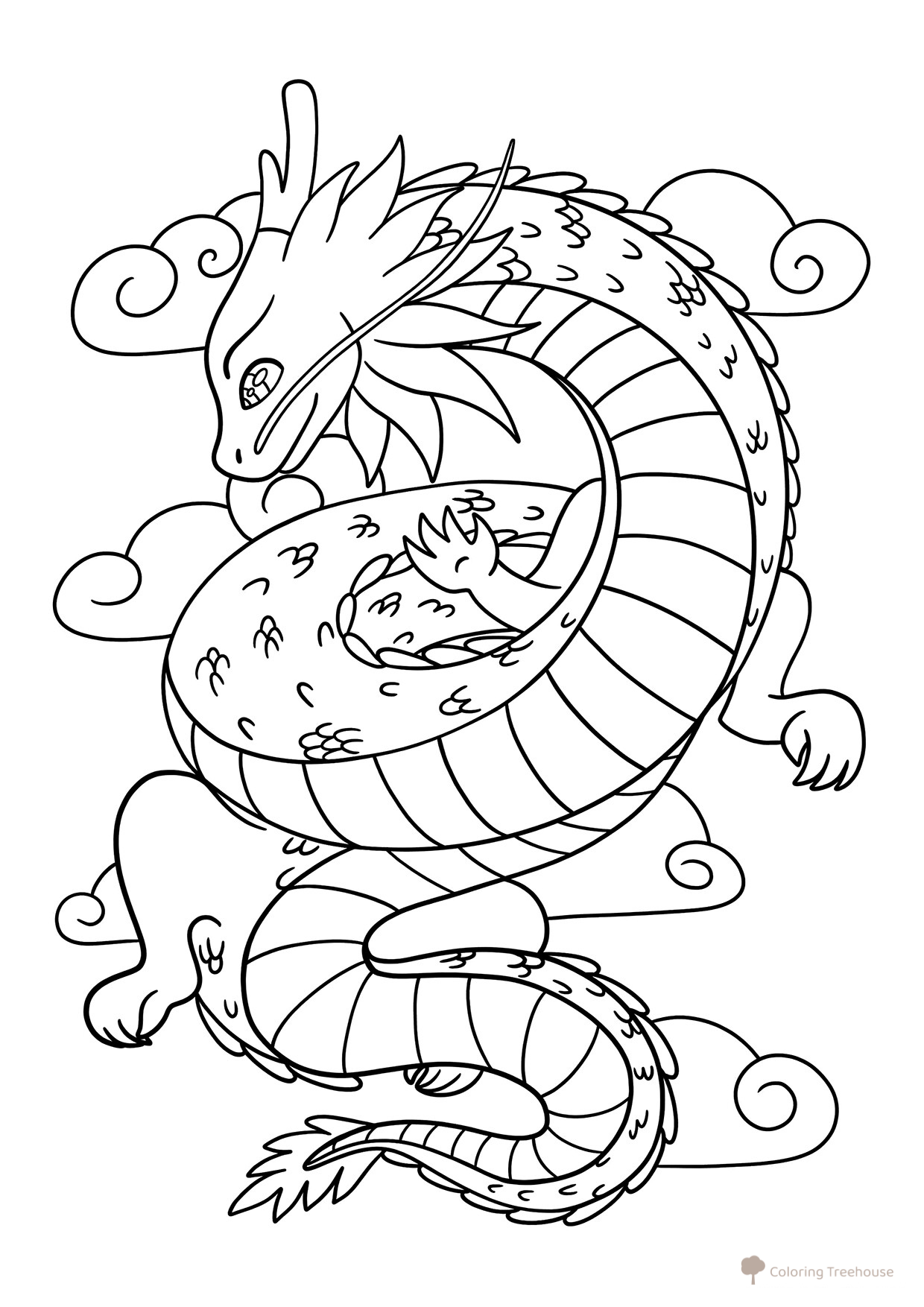 Dragon in the Clouds Coloring Page free printable Dragon Coloring Pages for Kids - Fun Fantasy Dragons coloring page