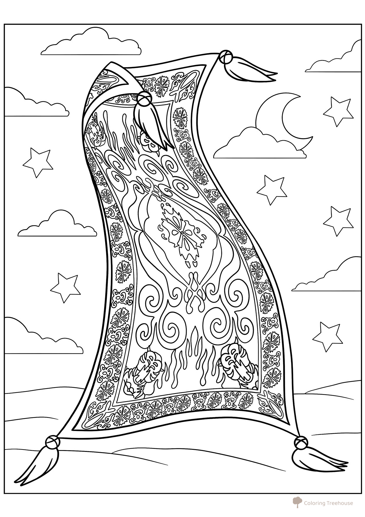 Magic Carpet Coloring Page from Aladdin free printable Aladdin and Jasmine Coloring Pages coloring page