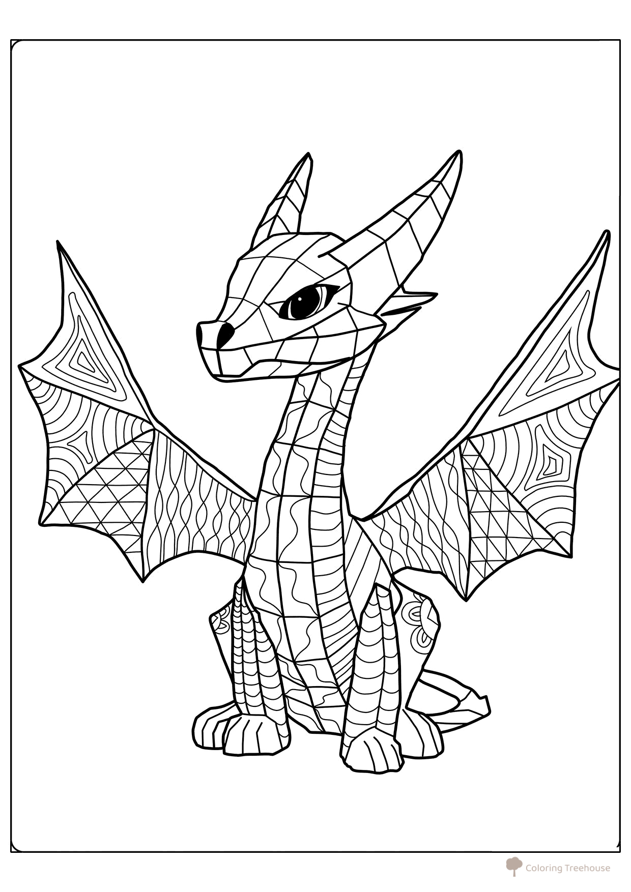 Página para colorear «Dragón geométrico» dibujo para colorear gratis de Dragon Coloring Pages for Kids - Fun Fantasy Dragons
