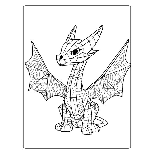 Página para colorear «Dragón geométrico» dibujo para colorear gratis de Dragon Coloring Pages for Kids - Fun Fantasy Dragons
