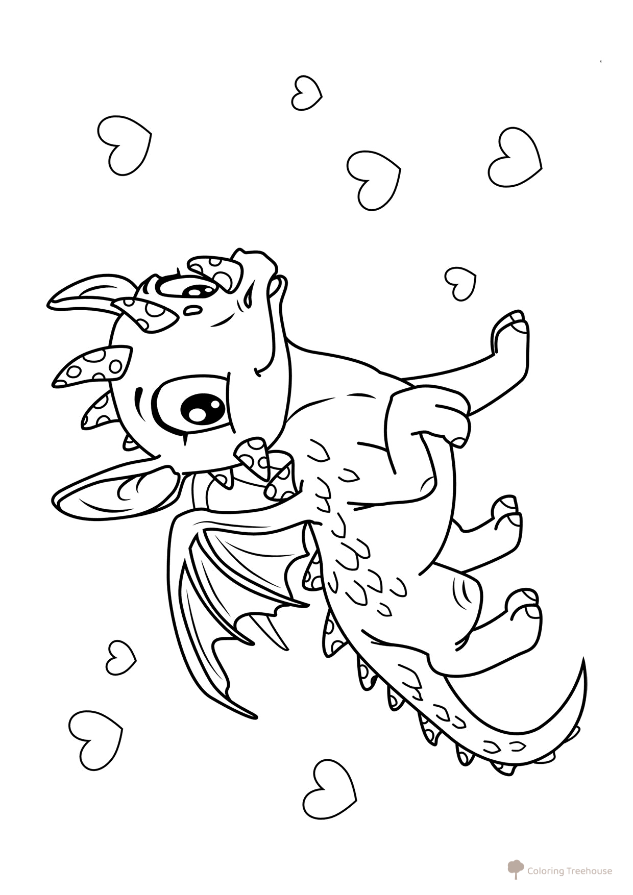 Página para colorear: El dragón más adorable dibujo para colorear gratis de Dragon Coloring Pages for Kids - Fun Fantasy Dragons