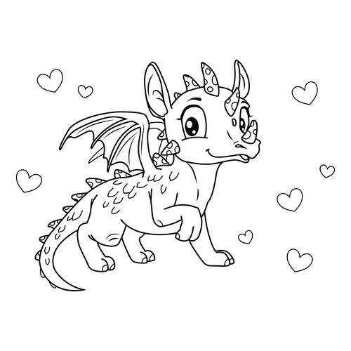 Página para colorear: El dragón más adorable dibujo para colorear gratis de Dragon Coloring Pages for Kids - Fun Fantasy Dragons