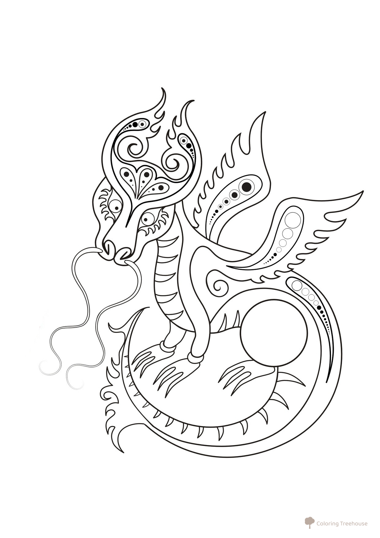 Fairy Tale Dragon Coloring Page free printable Dragon Coloring Pages for Kids - Fun Fantasy Dragons coloring page