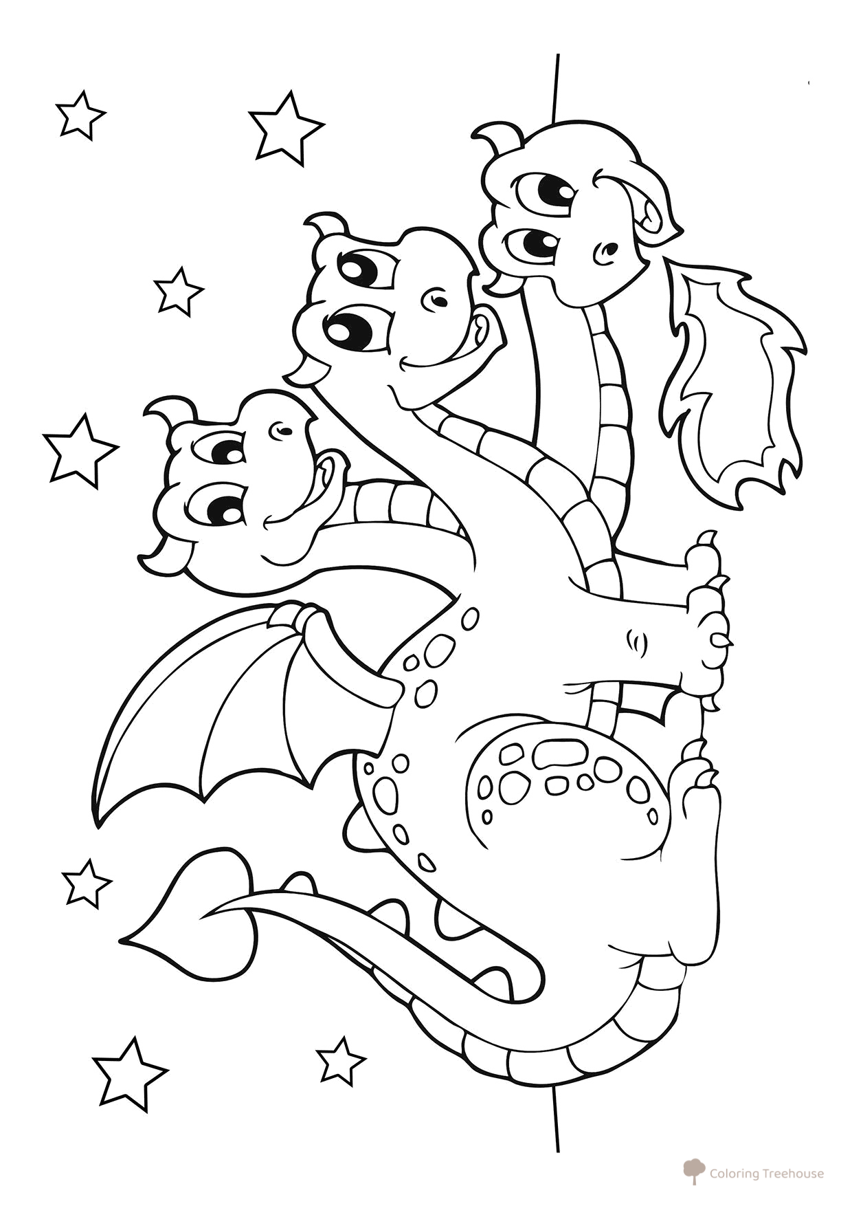 Three-Headed Dragon Coloring Page free printable Dragon Coloring Pages for Kids - Fun Fantasy Dragons coloring page