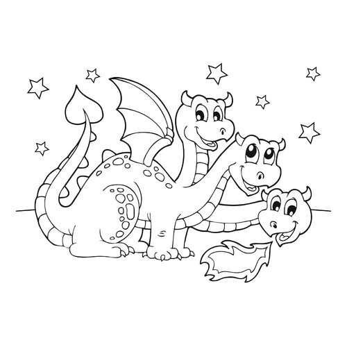 Three-Headed Dragon Coloring Page free printable Dragon Coloring Pages for Kids - Fun Fantasy Dragons coloring page