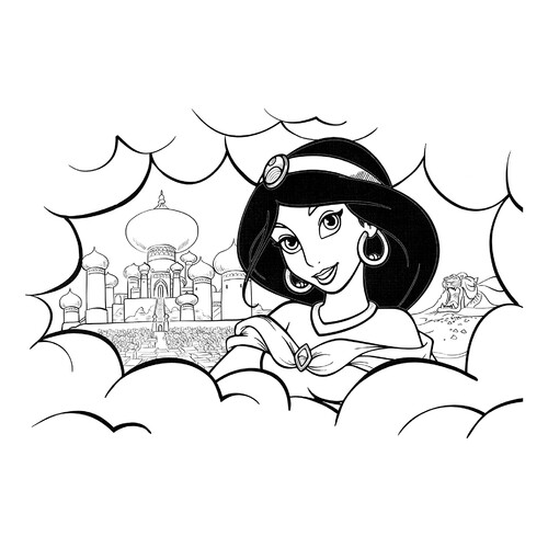 Página para colorear: Jazmín y el palacio dibujo para colorear gratis de Páginas para colorear de Aladdín y Jazmín