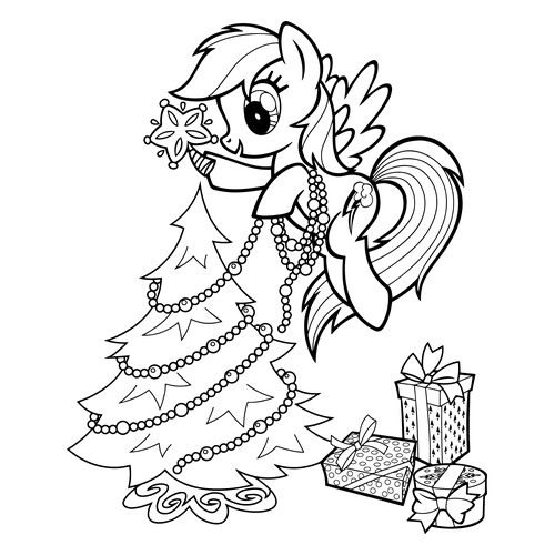 Rainbow Dash and the New Year's Tree Coloring Page free printable My Little Pony Coloring Pages coloring page