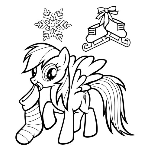 Rainbow Dash Coloring Page with a Christmas Stocking free printable My Little Pony Coloring Pages coloring page