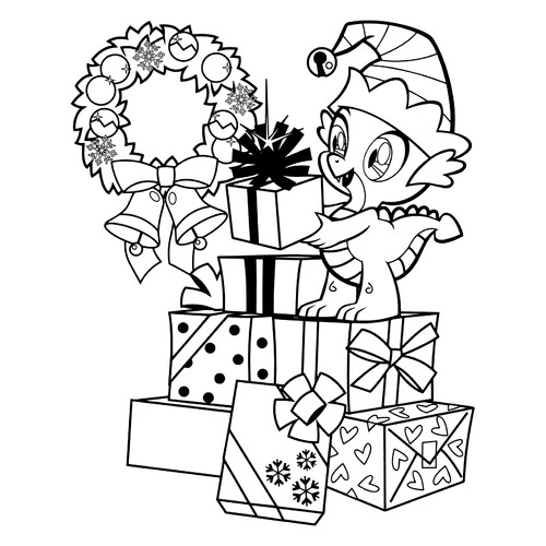 Spike and New Year Gifts Coloring Page free printable My Little Pony Coloring Pages coloring page