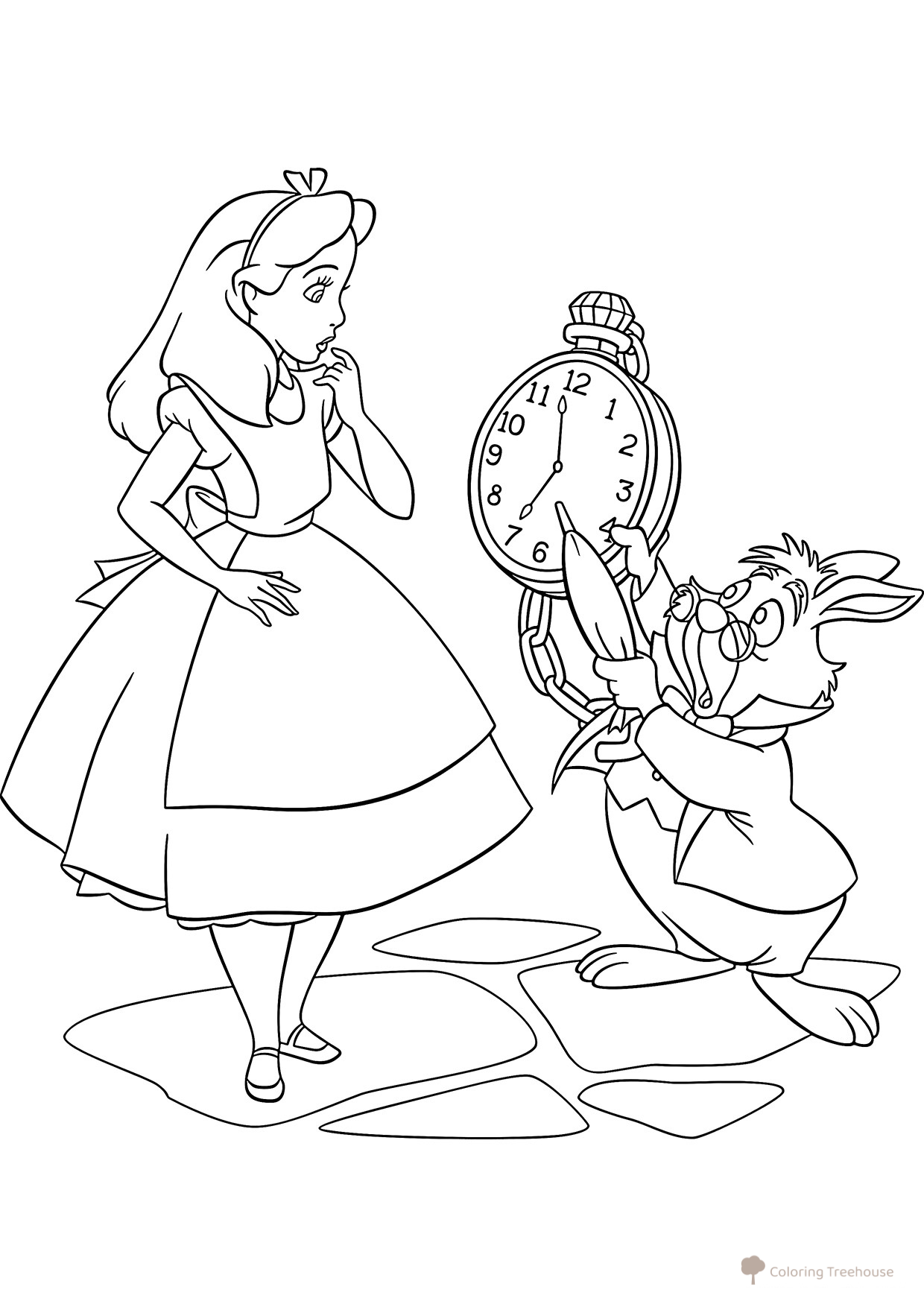 Alice and the White Rabbit Coloring Page free printable Alice in Wonderland Coloring Pages coloring page
