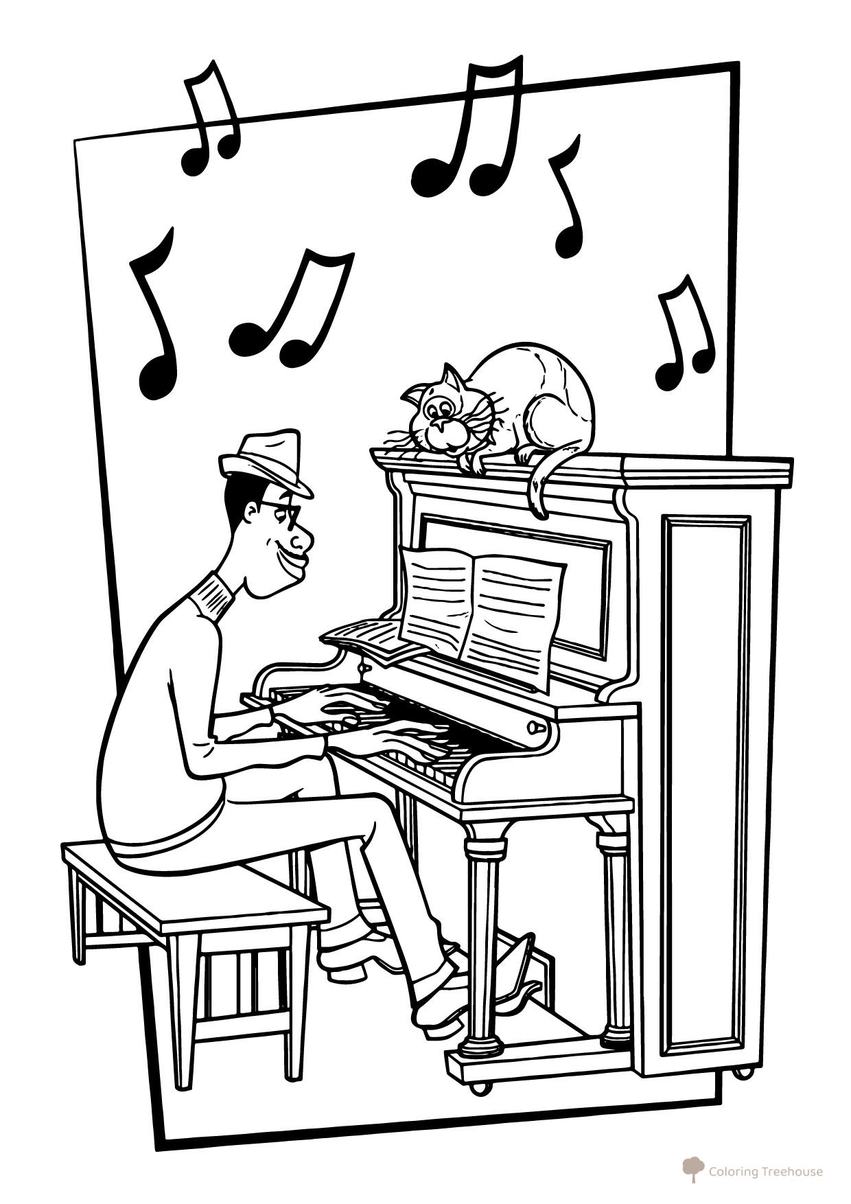 Dibujo para colorear: Joe Gardner, el gato y el piano (Soul, Disney) dibujo para colorear gratis de Soul Coloring Pages