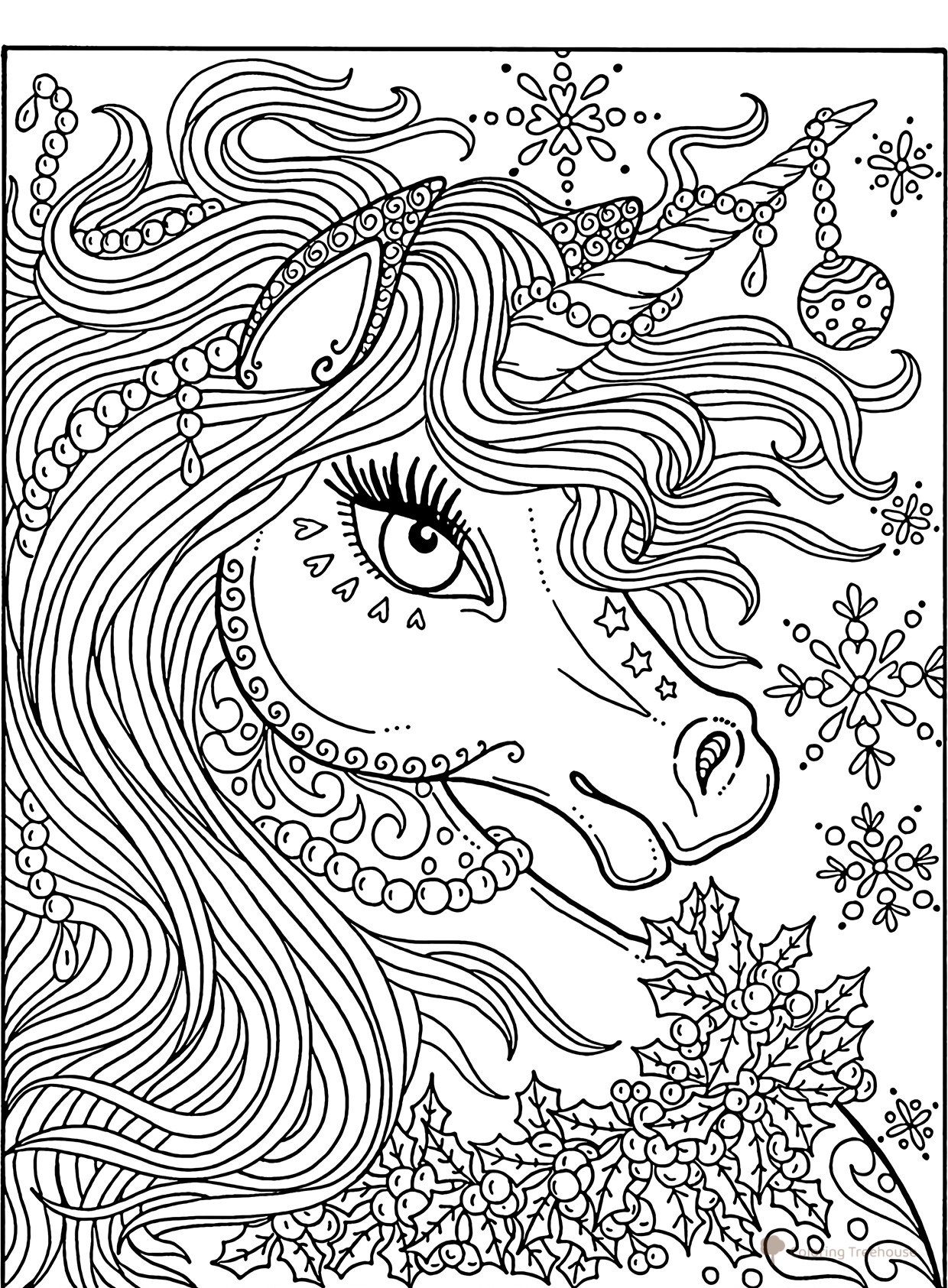 Anti-Stress Unicorn Head Coloring Page free printable Unicorn Coloring Pages coloring page