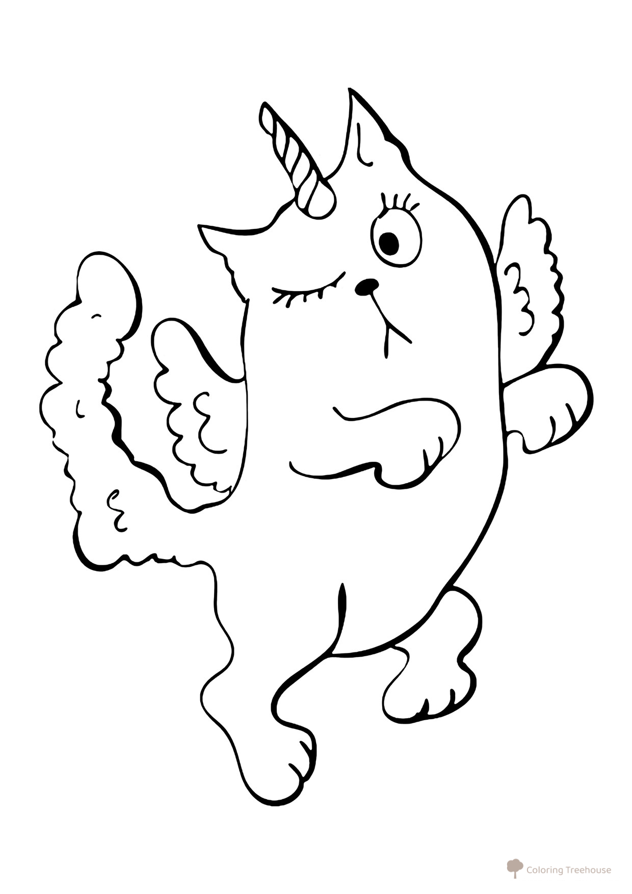 Winking Unicorn Cat Coloring Page free printable Unicorn Coloring Pages coloring page