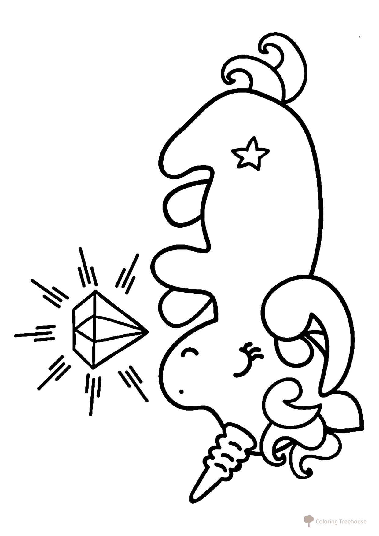 Página para colorear: Unicornio y diamante dibujo para colorear gratis de Páginas para colorear de unicornios