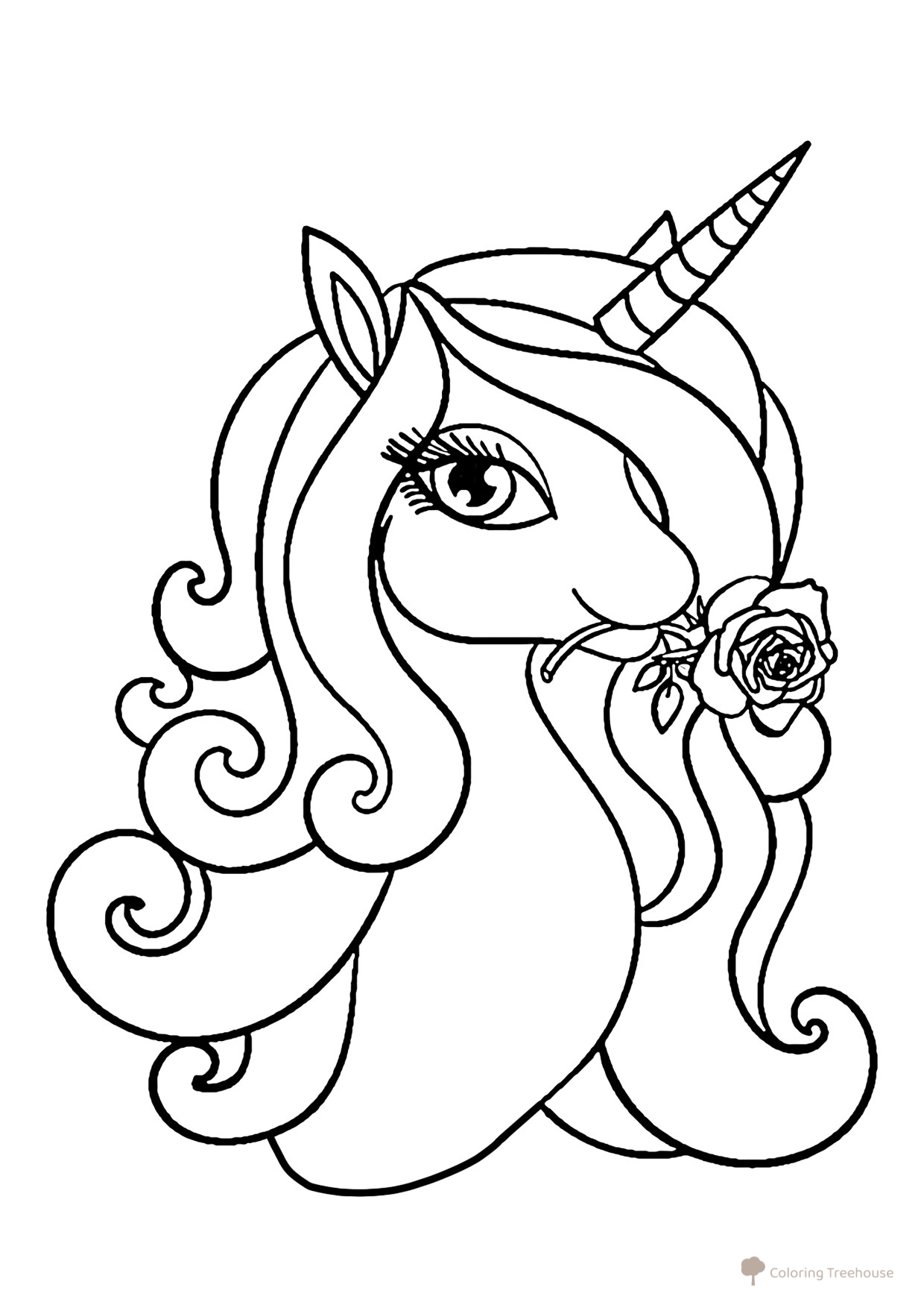 Unicorn and Rose Coloring Page free printable Unicorn Coloring Pages coloring page