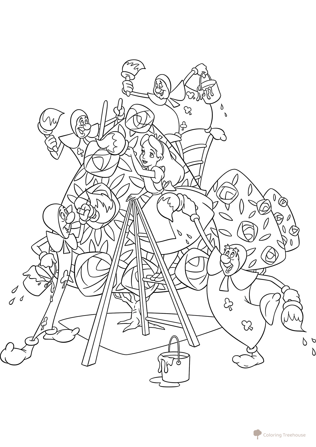 Alice and the Cards Coloring Page free printable Alice in Wonderland Coloring Pages coloring page