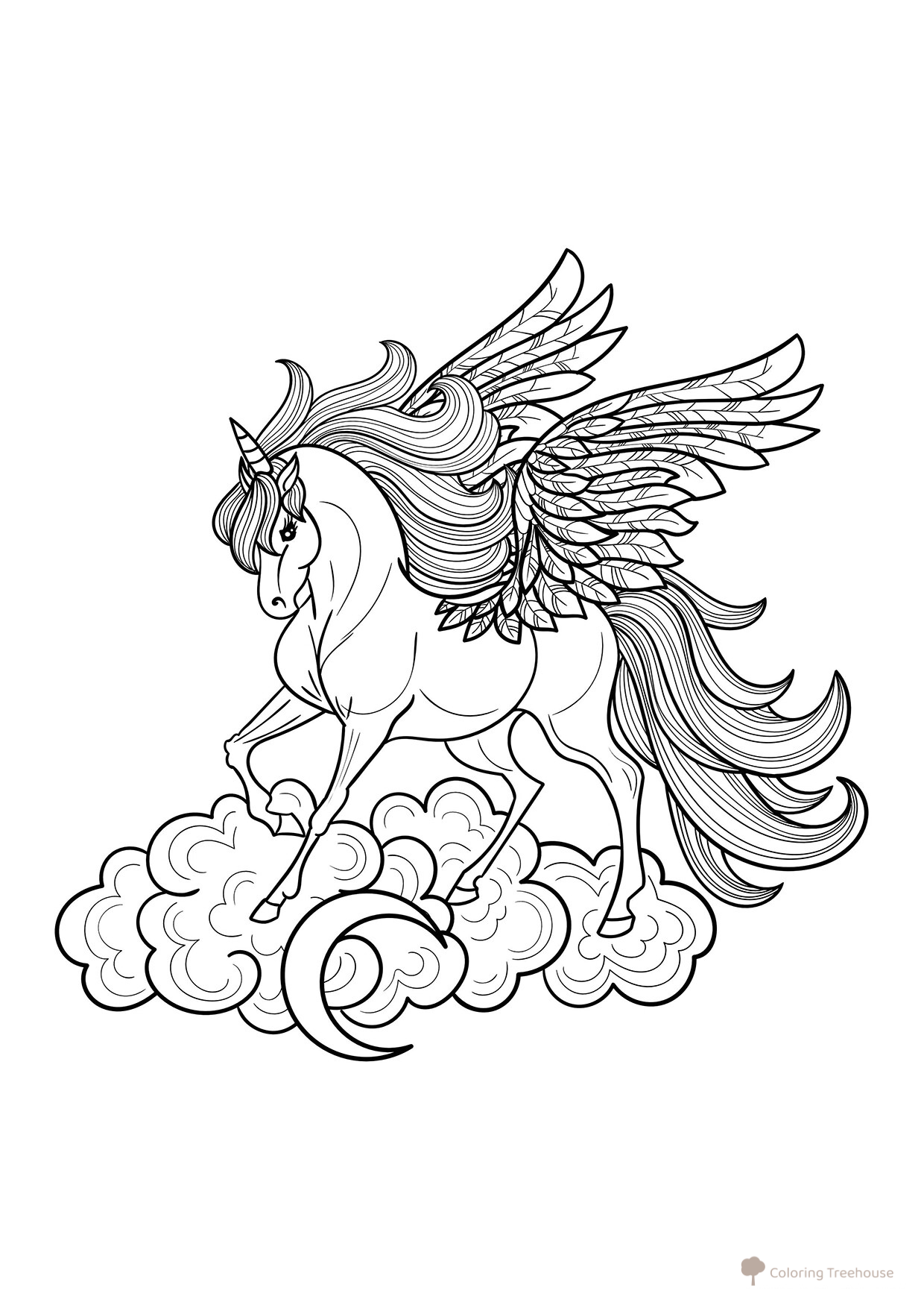 Unicorn-Pegasus Coloring Page free printable Unicorn Coloring Pages coloring page