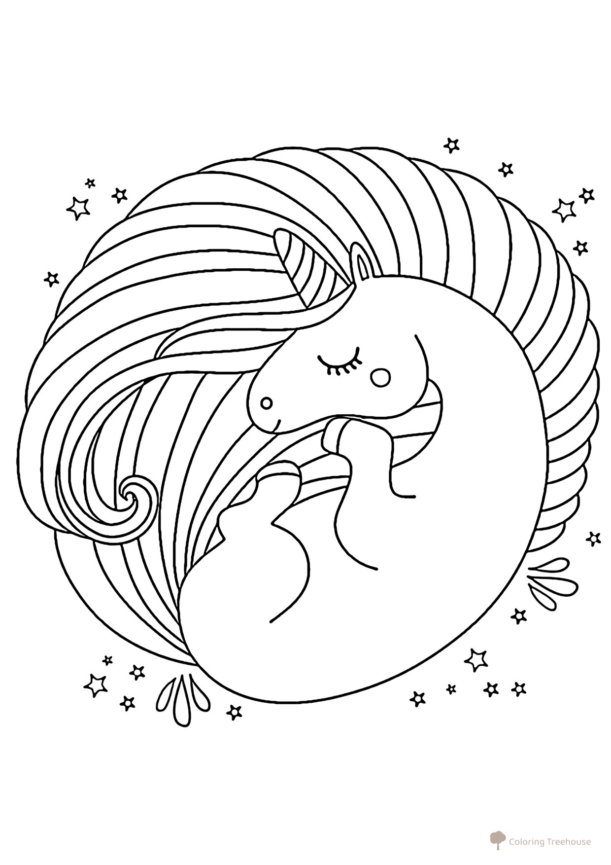 Página para colorear: Unicornio durmiendo dibujo para colorear gratis de Páginas para colorear de unicornios