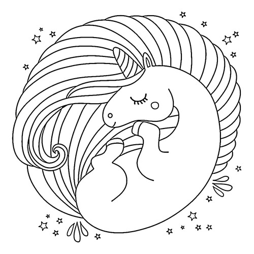Página para colorear: Unicornio durmiendo dibujo para colorear gratis de Páginas para colorear de unicornios