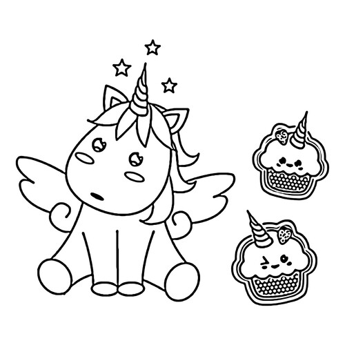 Página para colorear: Unicornio y cupcakes dibujo para colorear gratis de Páginas para colorear de unicornios