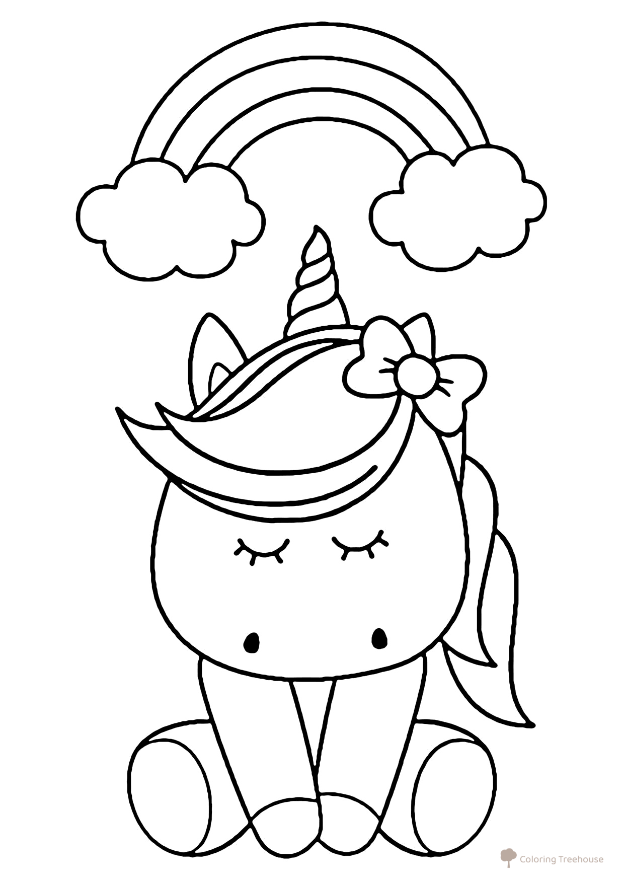 Unicorn under a Rainbow Coloring Page free printable Unicorn Coloring Pages coloring page