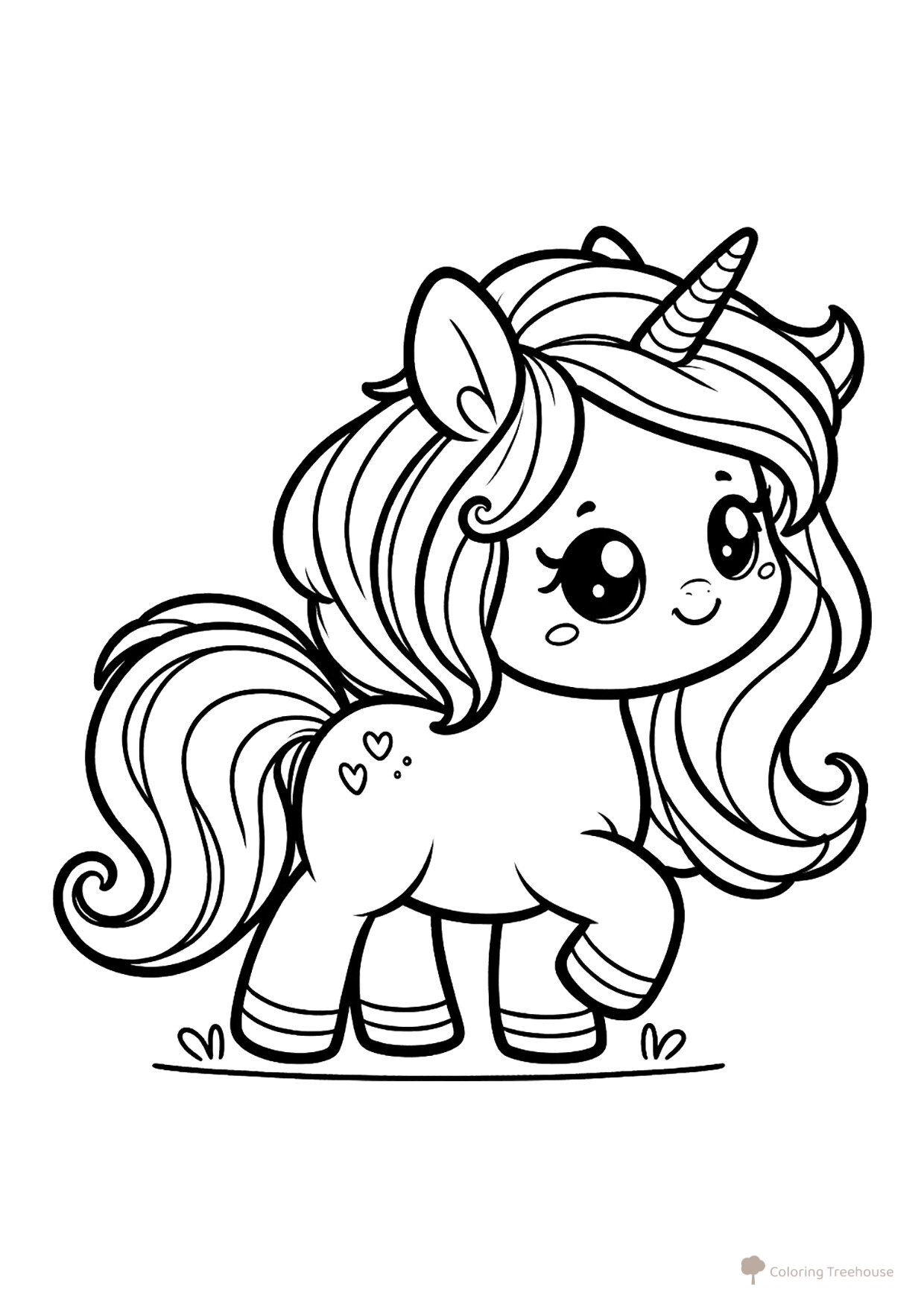Kawaii unicornio para colorear dibujo para colorear gratis de Páginas para colorear de unicornios
