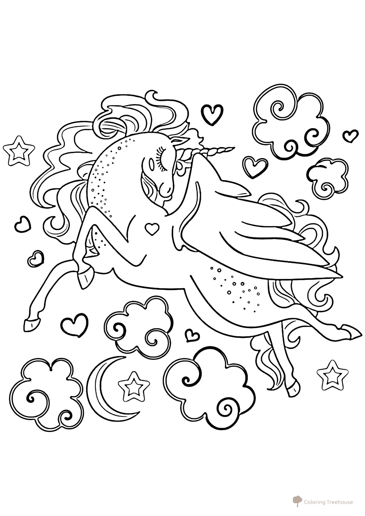 Flying Unicorn Coloring Page free printable Unicorn Coloring Pages coloring page