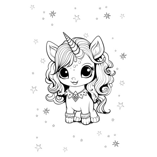 Dibujos para colorear: Dulce unicornio con estrellitas dibujo para colorear gratis de Páginas para colorear de unicornios