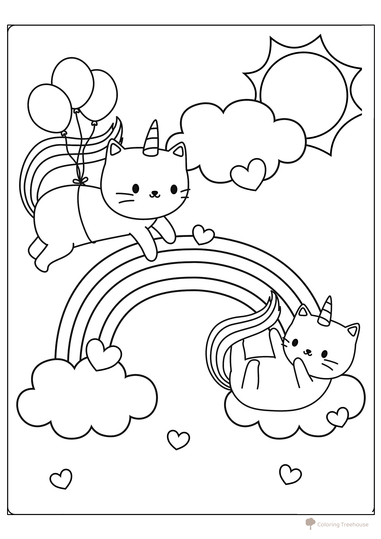 Colorear: Postal con gatos unicornio dibujo para colorear gratis de Páginas para colorear de unicornios