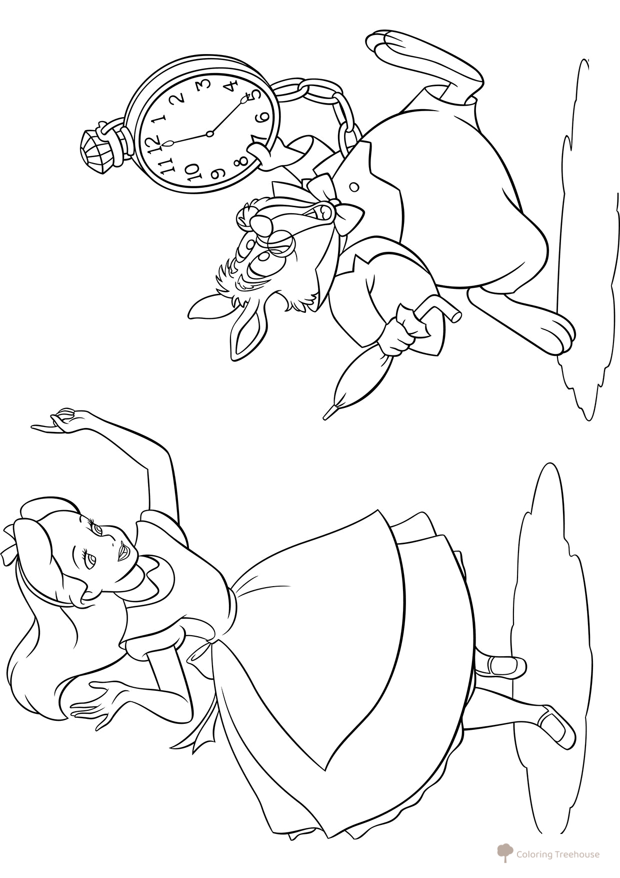 Alice in Wonderland and the White Rabbit Coloring Page free printable Alice in Wonderland Coloring Pages coloring page
