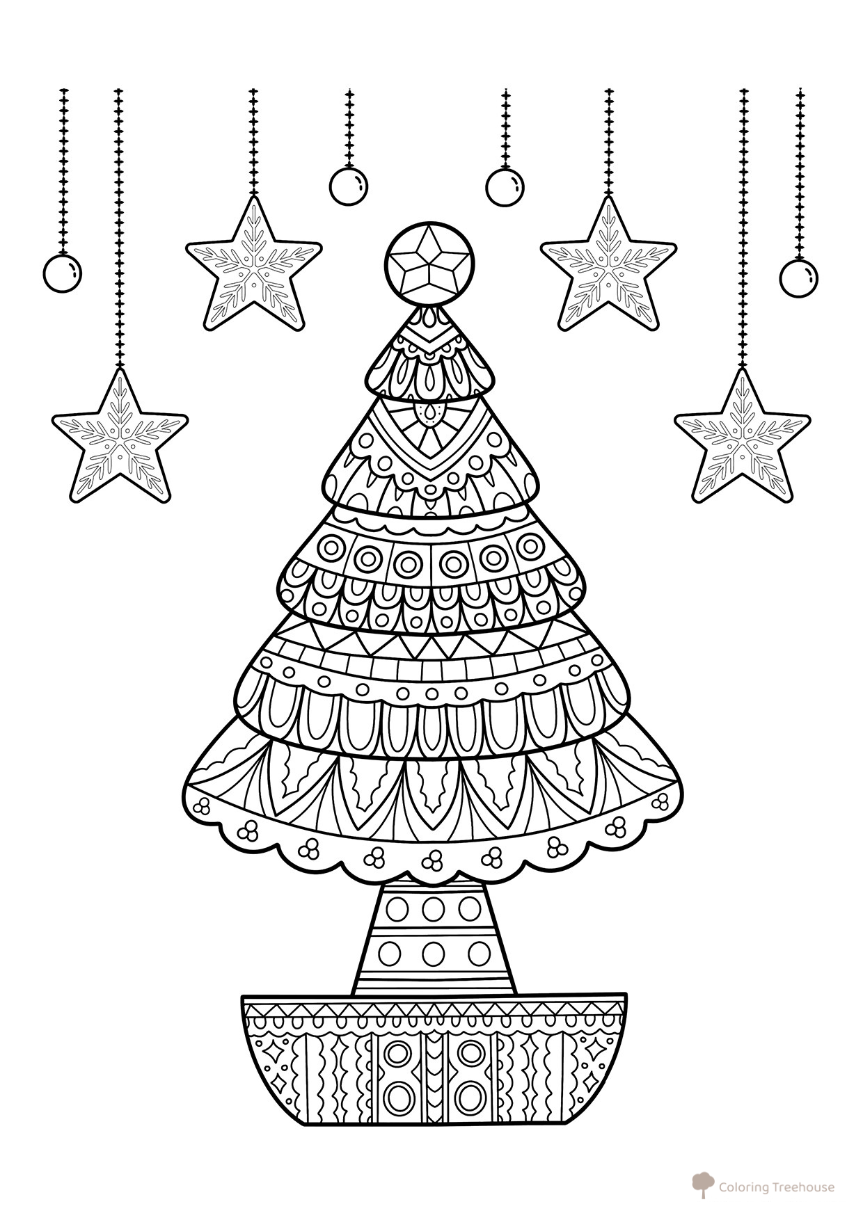 Christmas Tree Coloring Page with Intricate and Beautiful Patterns free printable Christmas Tree Coloring Pages coloring page