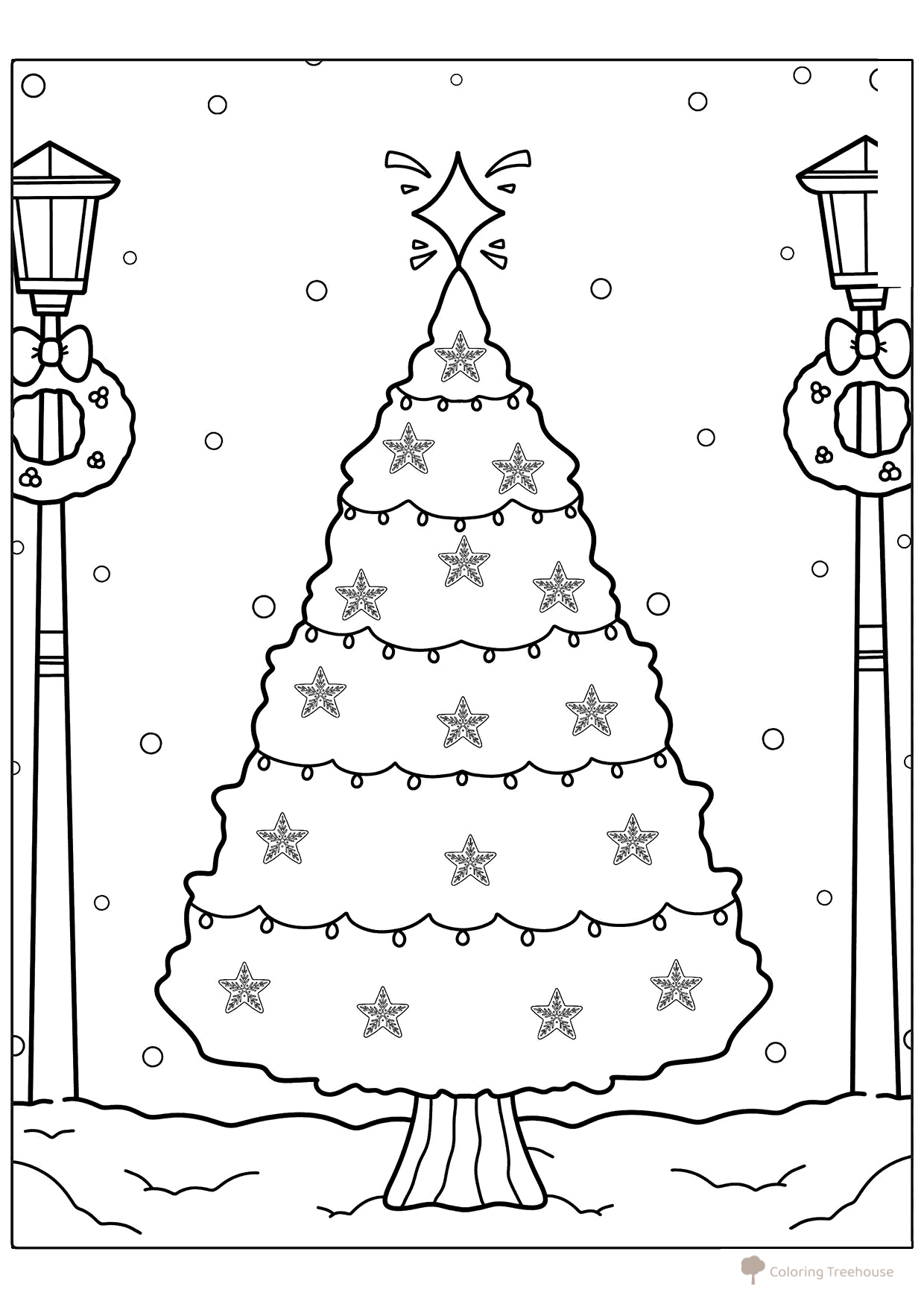 Página para colorear: Árbol de Navidad en la calle dibujo para colorear gratis de Christmas Tree Coloring Pages